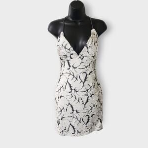 Lucy In The Sky‎ White Black Sequins Abstract Backless Mini Dress Sz Large Party